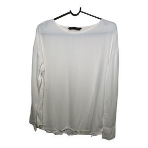 ZARA White Ladies Long Sleeve Round Neck Top Lightweight Blouse Size Small.